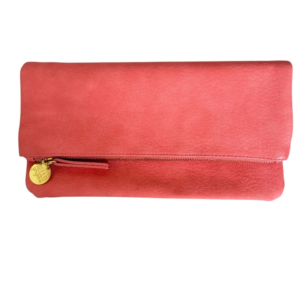 Coral Fold Over Pouch Clutch Make Up Purse Pencil Case with gold hardware